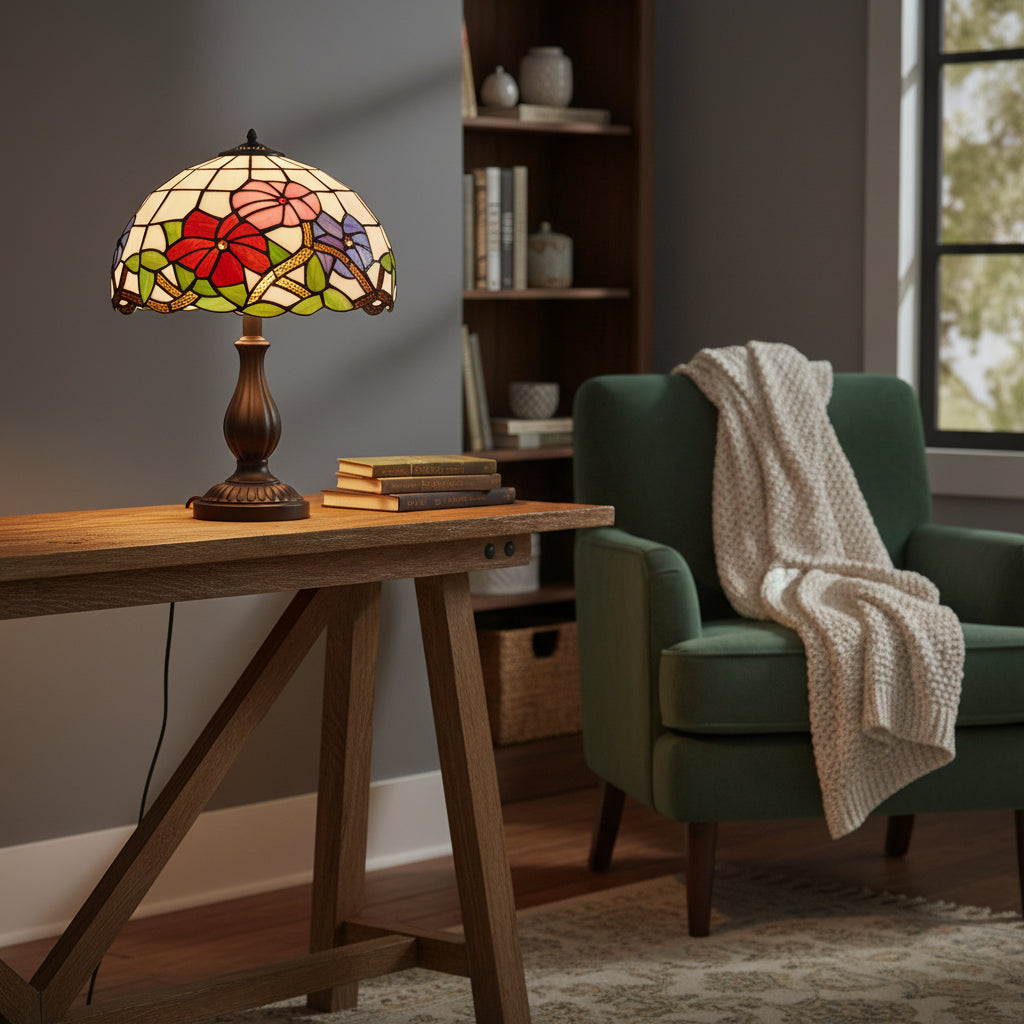 Floral Tiffany-Style Stained Glass Lampshade