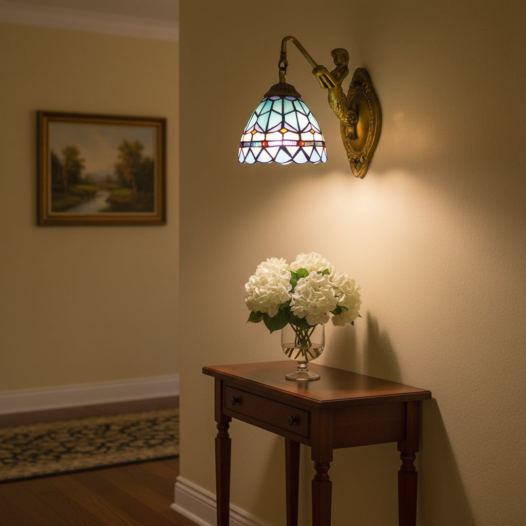 Tiffany Mermaid Wall Sconce in Stained Glass