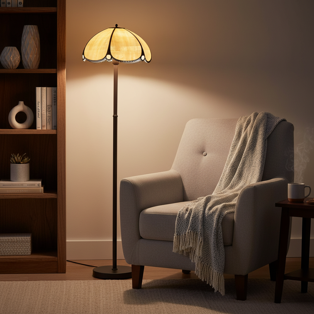 Iridescent Mother-of-Pearl Lampshade with Scalloped Edge
