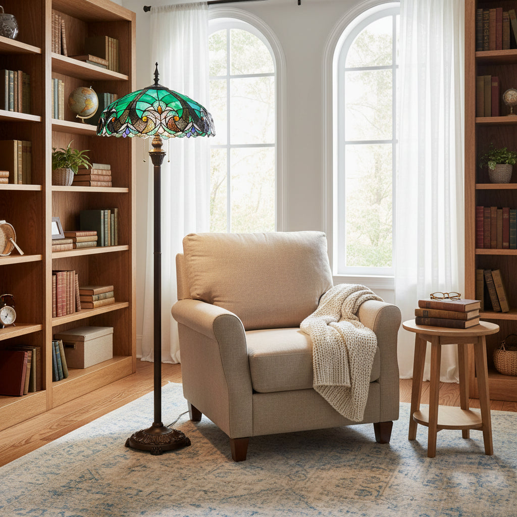 Tiffany Style Floor Lamp in Turquoise Stained Glass