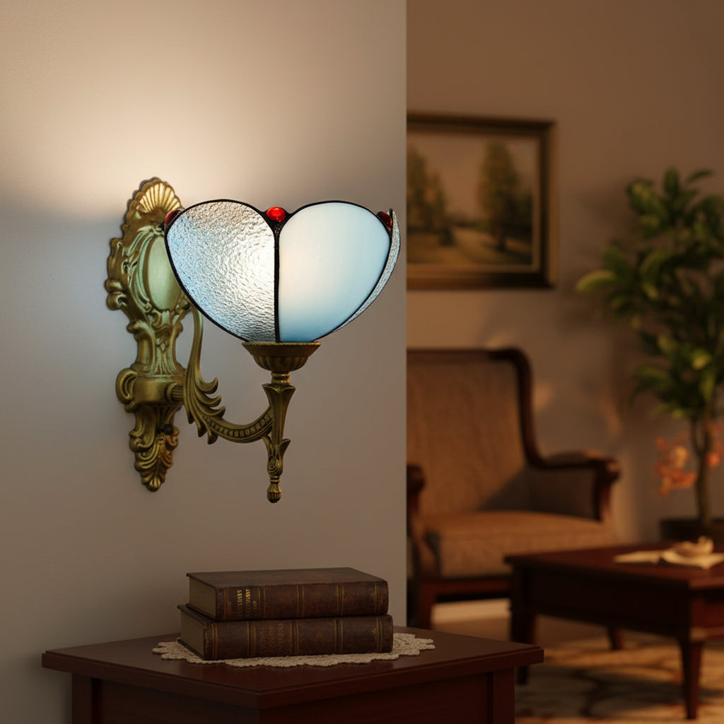 Vintage Wall Sconce in Blue Opal Glass and Antique Brass
