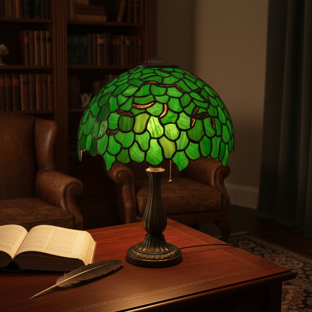 Tiffany Bell-Shade Lampshade in Shaded Green Stained Glass