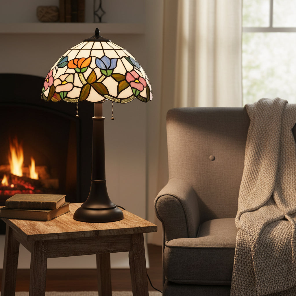Geometric Floral Stained Glass Tiffany Lampshade