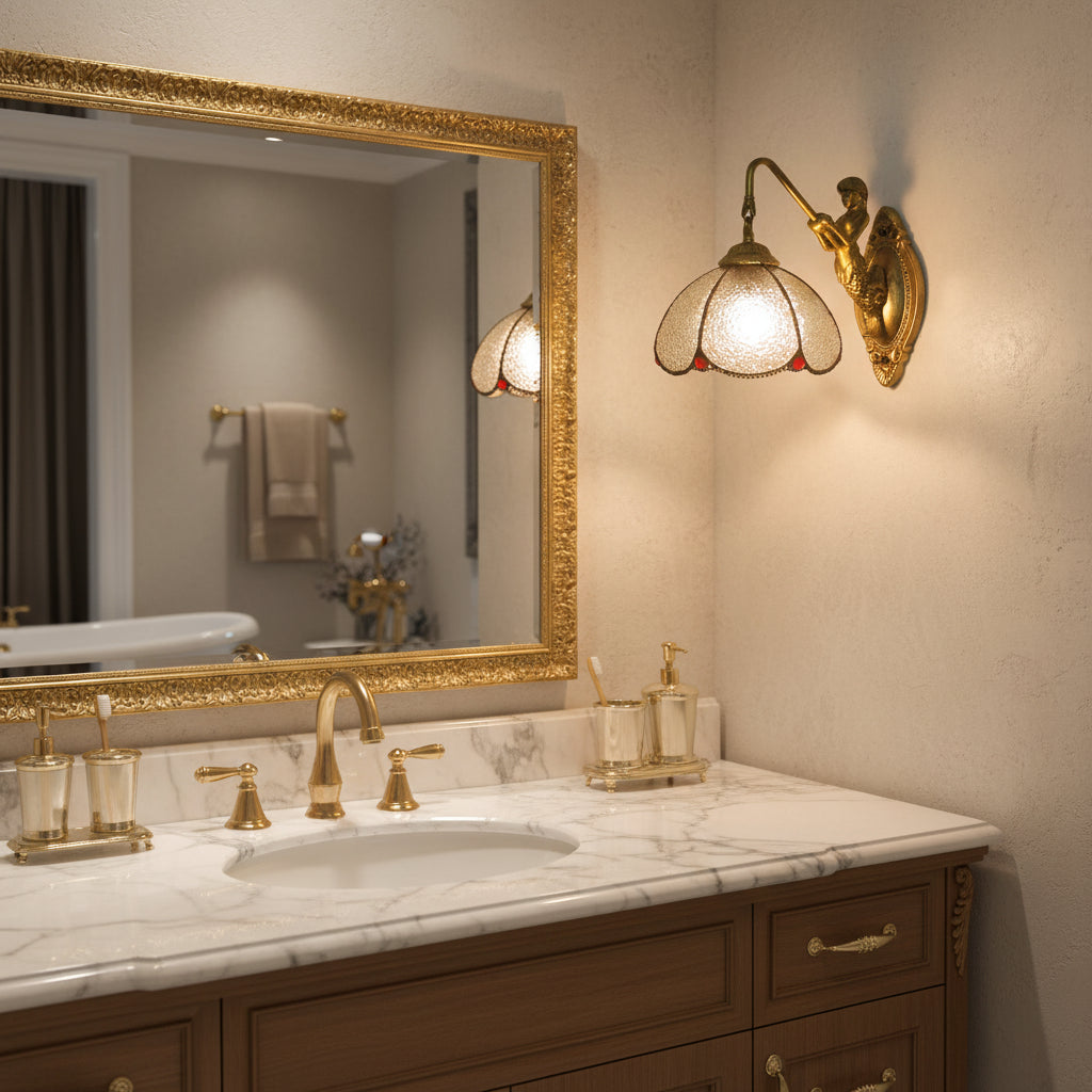 Vintage Gold Mermaid Wall Sconce in Textured Glass