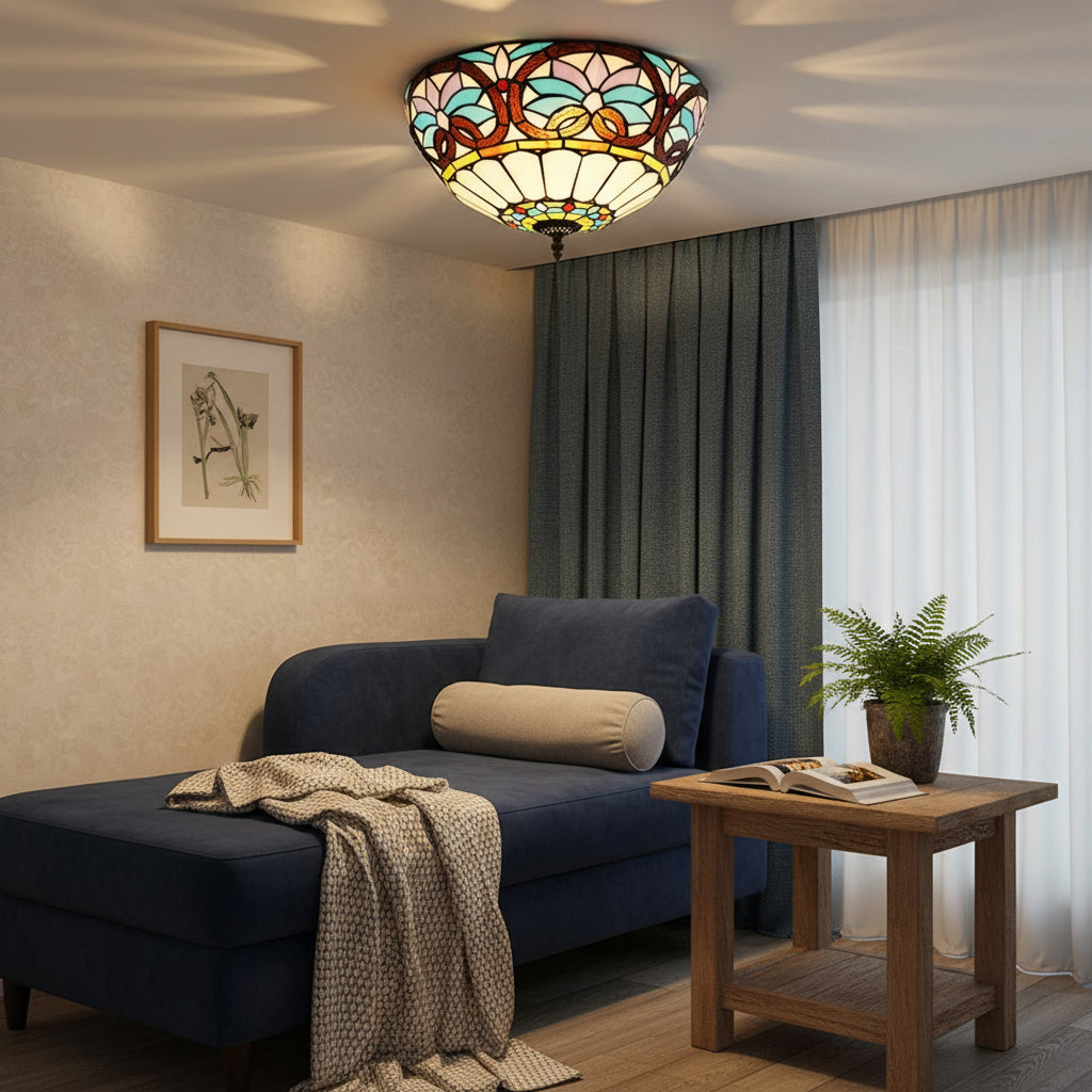 Floral Tiffany Style Stained Glass Ceiling Light