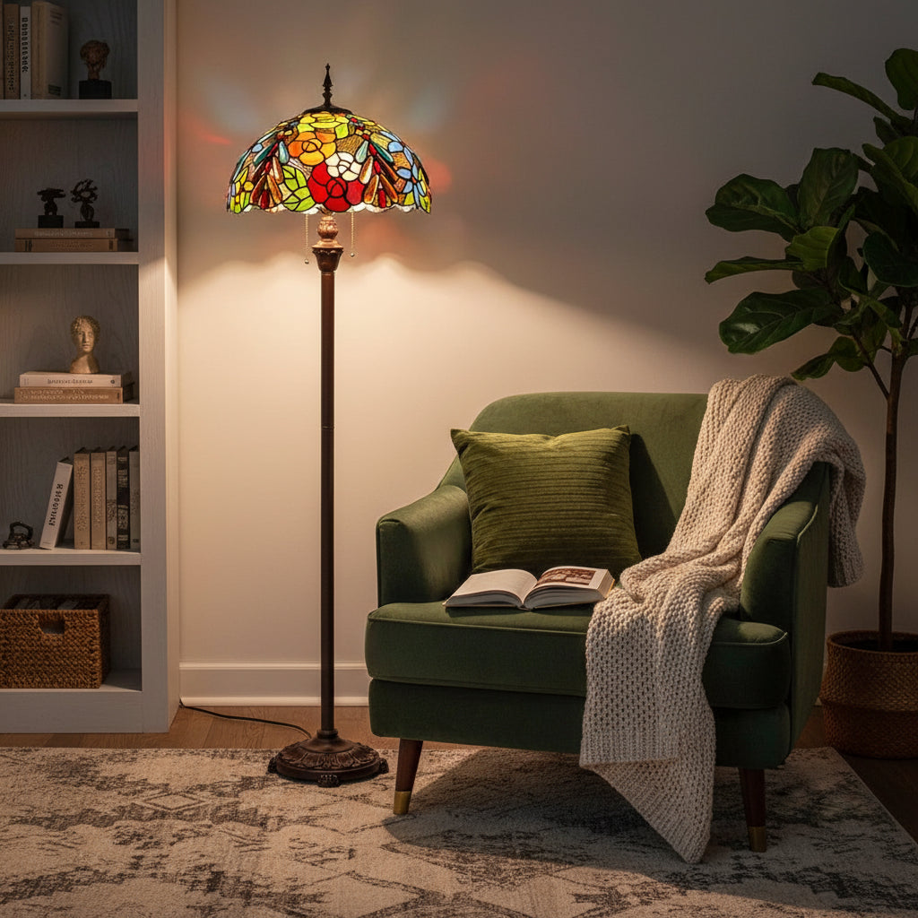 Tiffany Style Floral Floor Lamp in Multicolored Glass