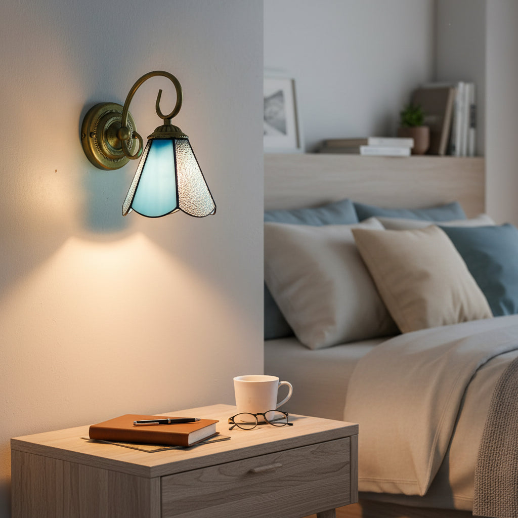 Tiffany Wall Sconce in Blue and Bronze Glass