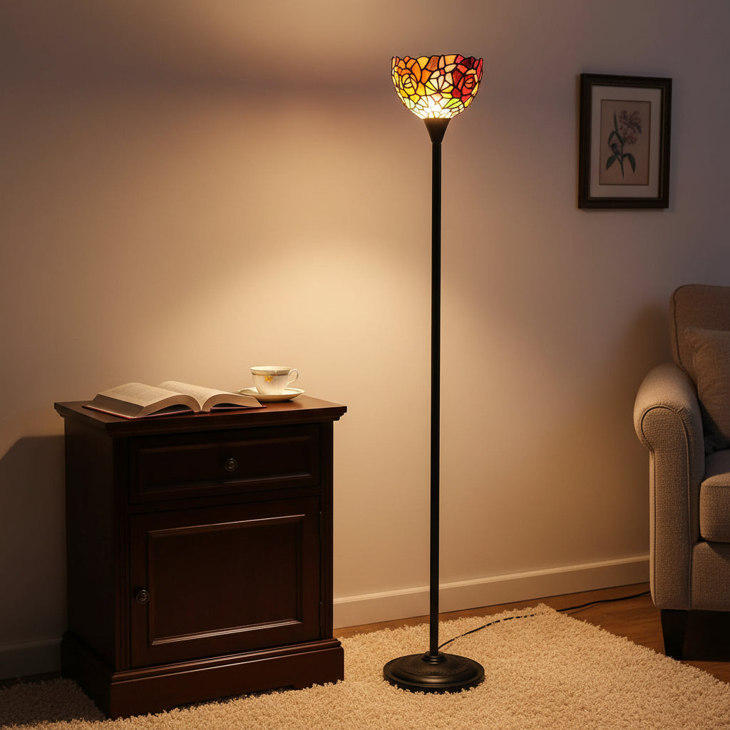 Tiffany Style Floor Lamp in Floral Stained Glass