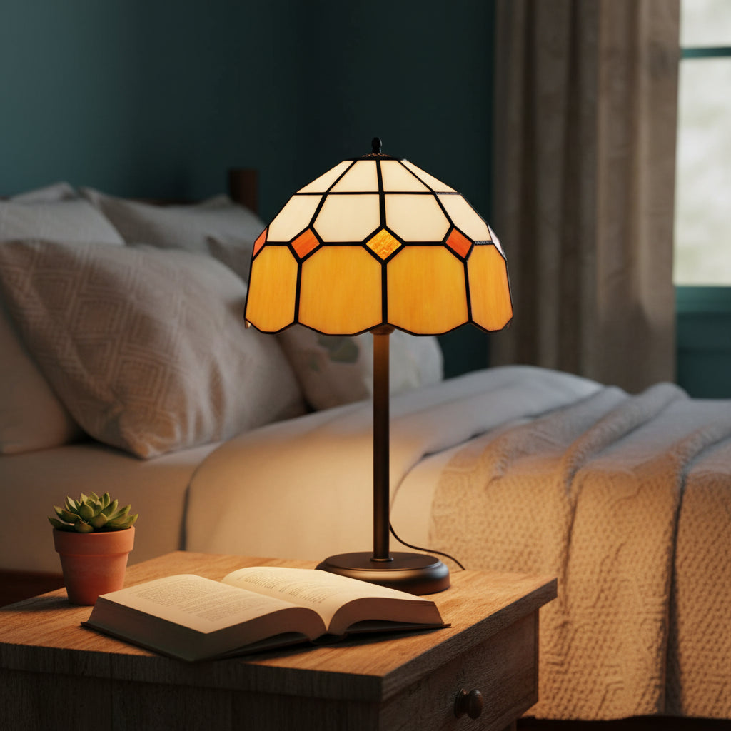Geometric White Amber Tinted Glass Lampshade