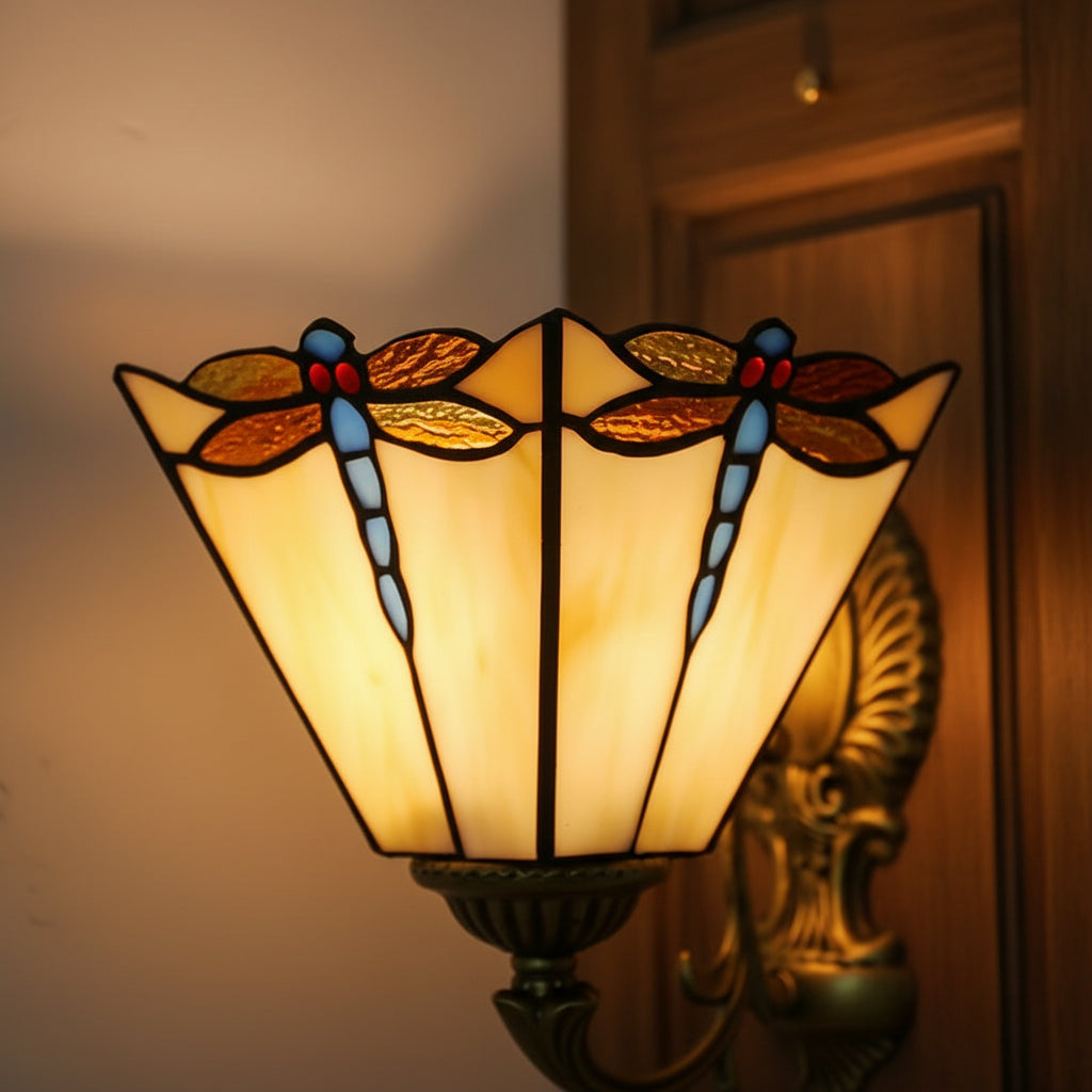 Antique Bronze Dragonfly Tiffany Style Wall Sconce