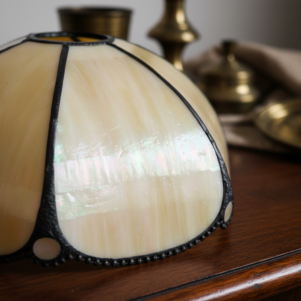 Iridescent Mother-of-Pearl Lampshade with Scalloped Edge