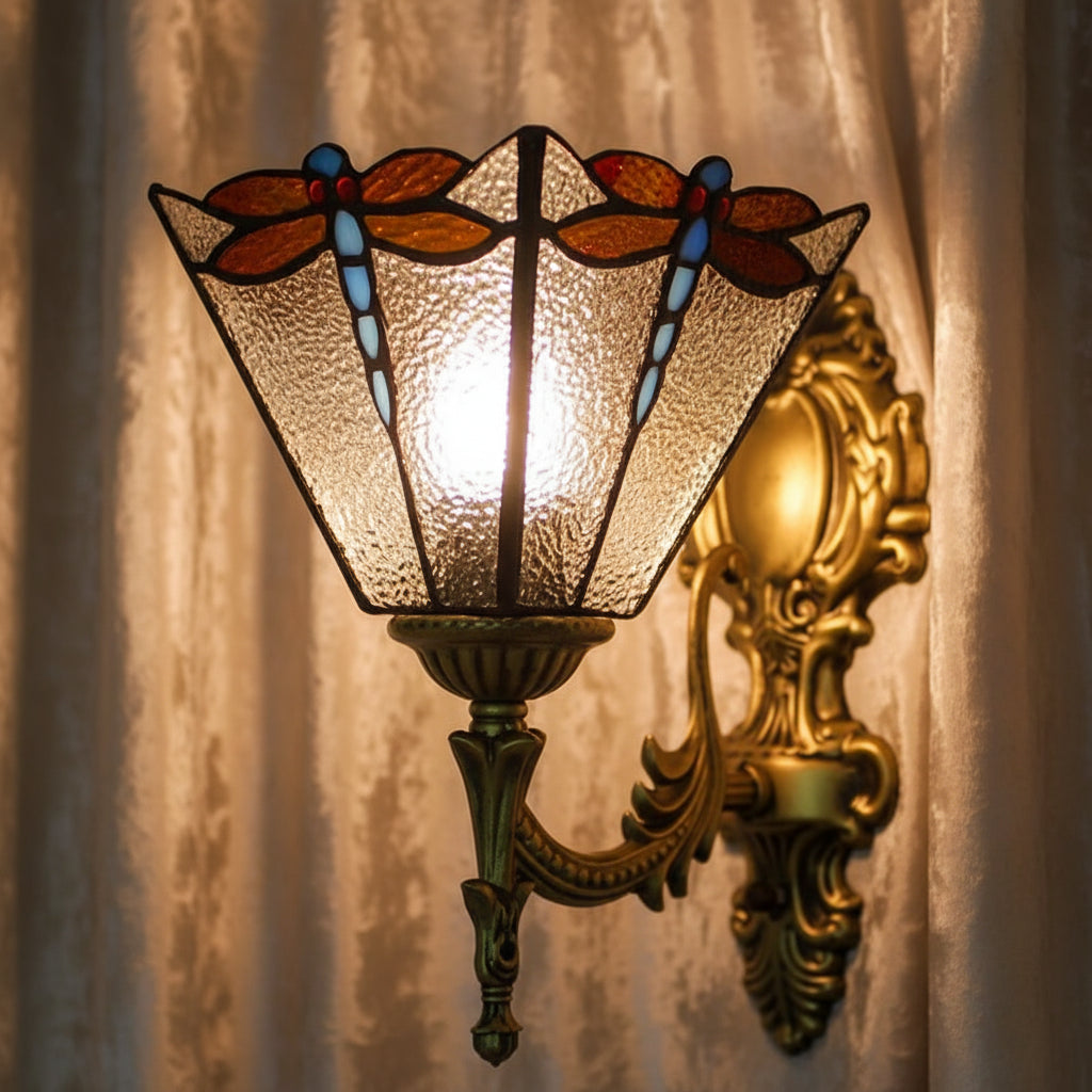Bronze Dragonfly Tinted Glass Wall Sconce