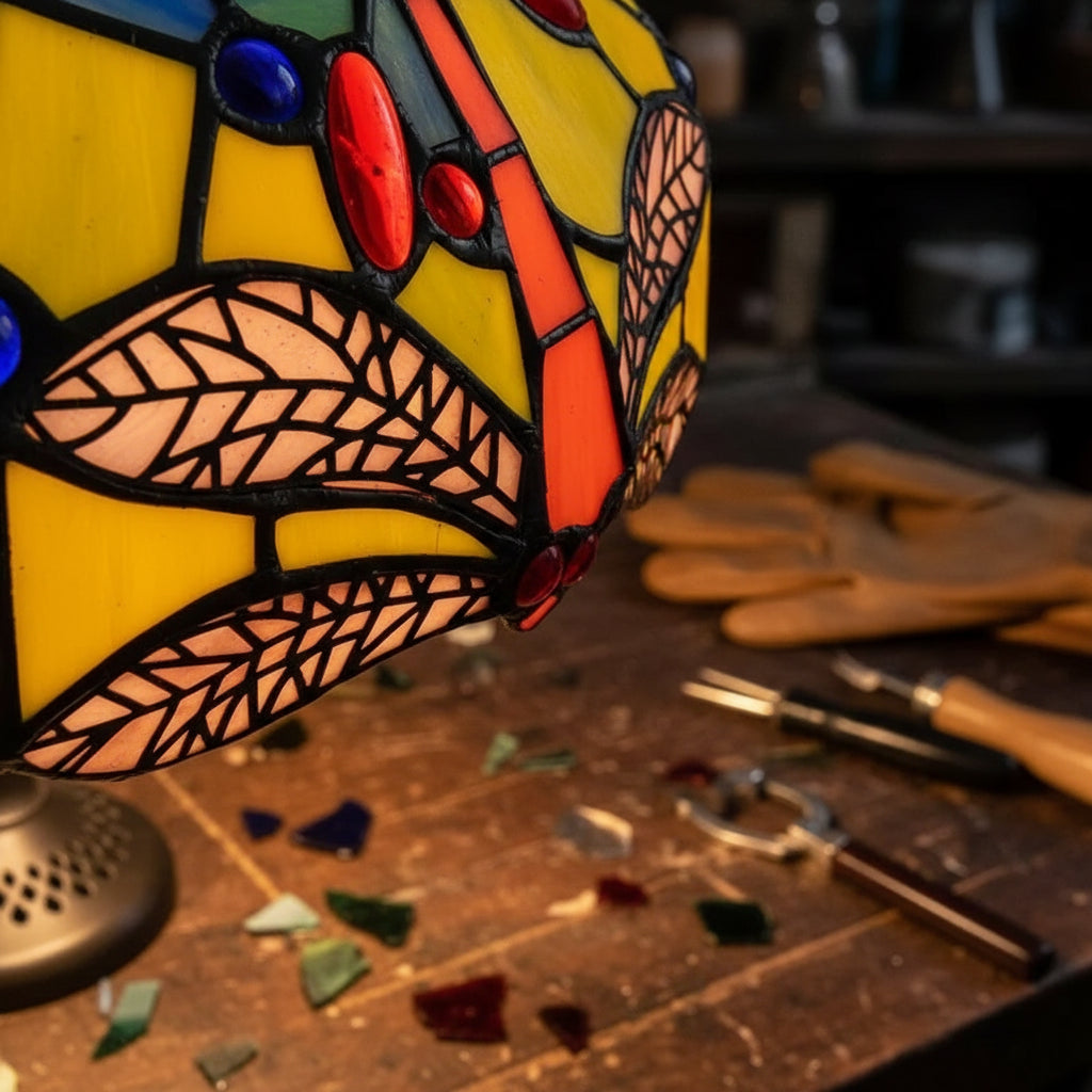 Yellow and Blue Stained Glass Tiffany Pendant Light Dragonfly