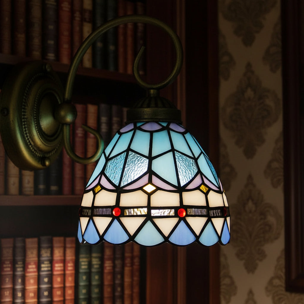 Tiffany Style Stained Glass Wall Sconce in Blue and Purple