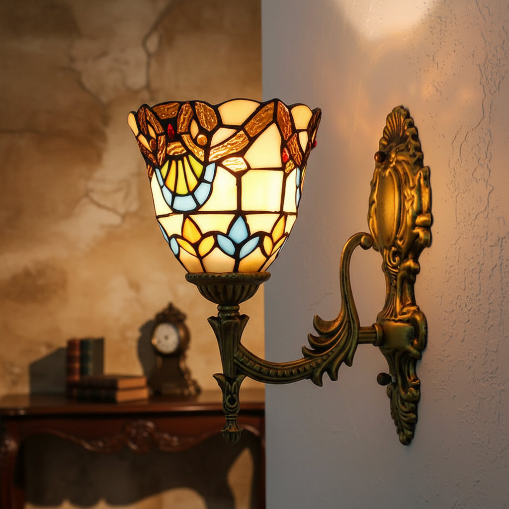 Ornate Tiffany Style Stained Glass Wall Sconce
