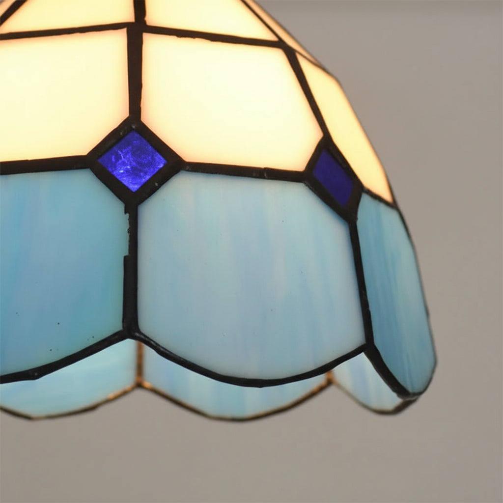 Tiffany Style Ceiling Light in Blue and White Tinted Glass