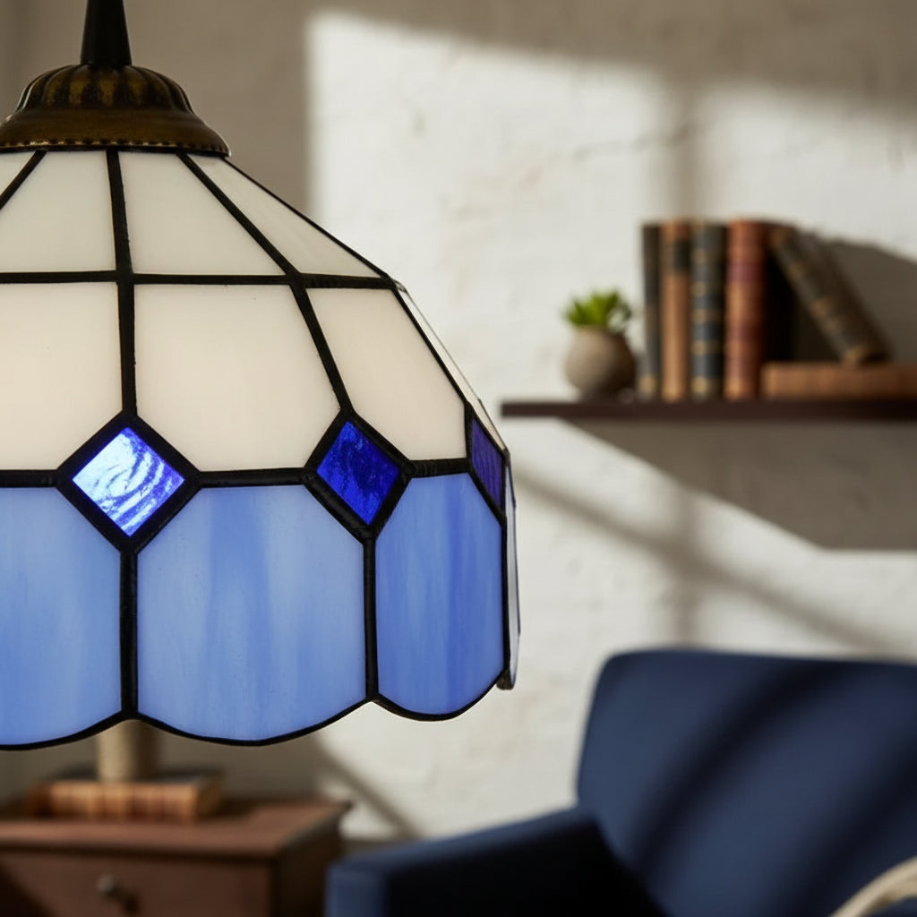 White and Blue Geometric Tiffany Pendant Light