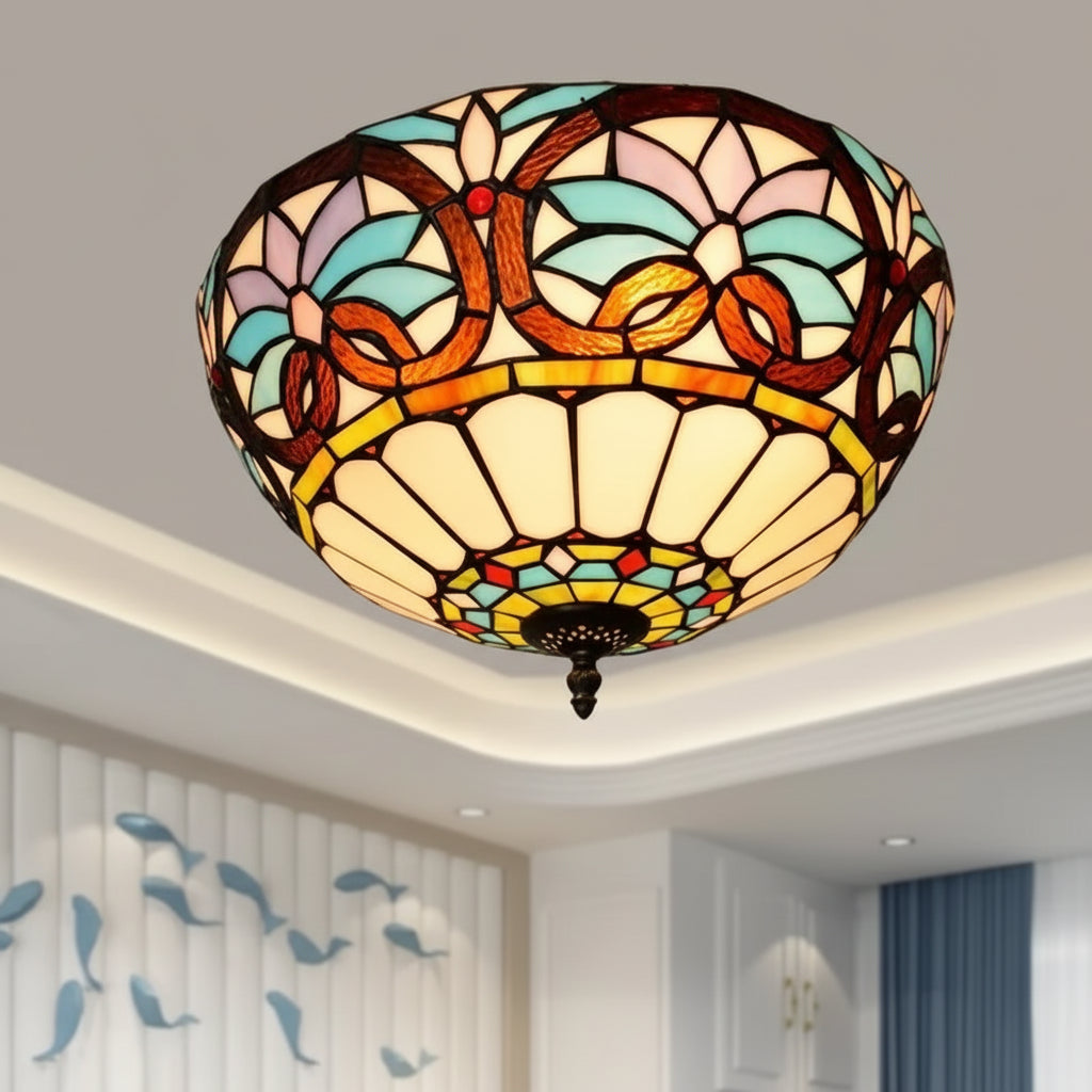 Floral Tiffany Style Stained Glass Ceiling Light