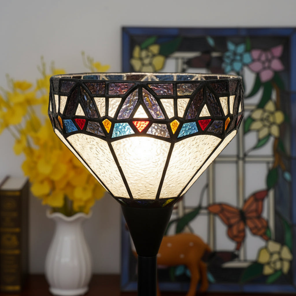Tiffany Style Floor Lamp with Geometric Stained Glass Shade