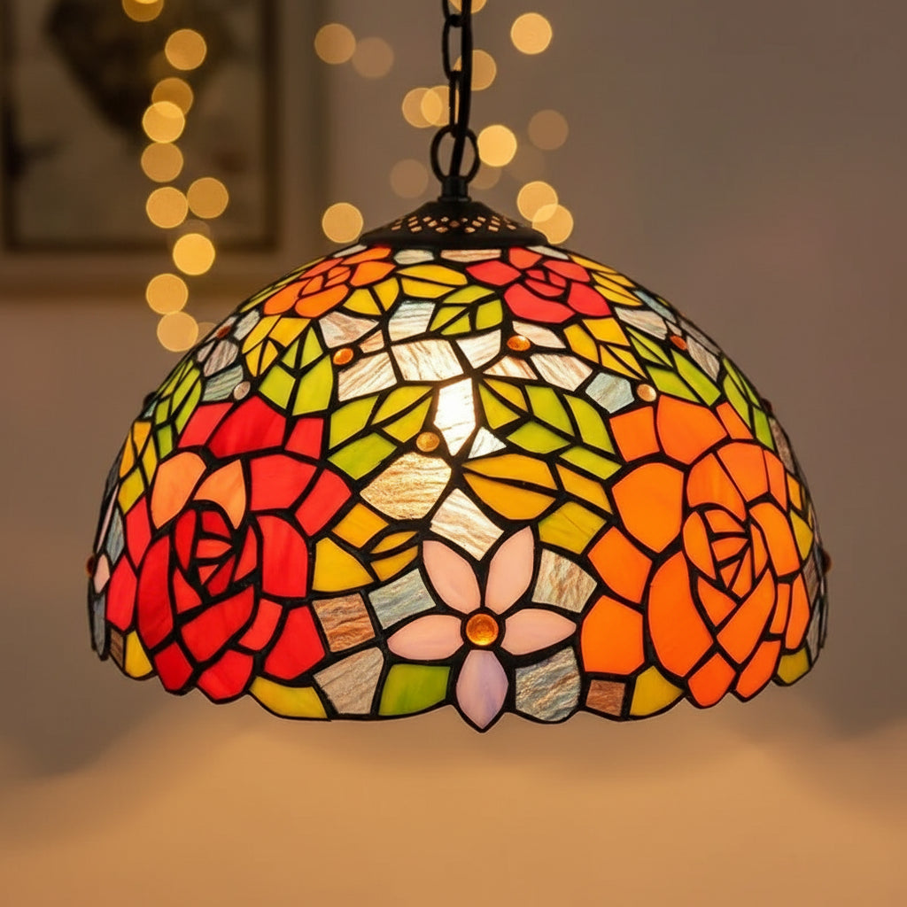 Tiffany Style Floral Pendant Lamp Multicolor