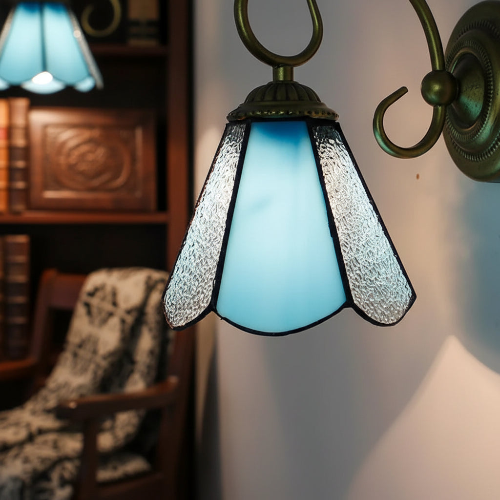 Tiffany Wall Sconce in Blue and Bronze Glass