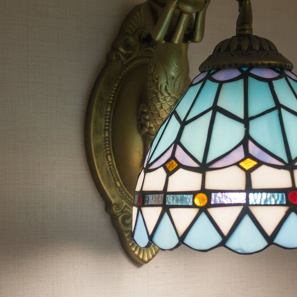 Tiffany Mermaid Wall Sconce in Stained Glass