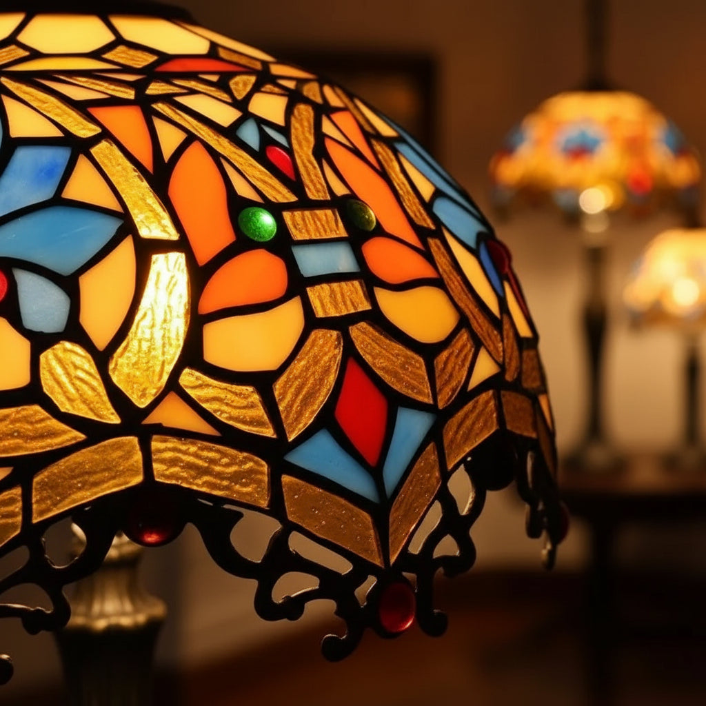 Floral Amber Glass Tiffany Pendant Light 30cm