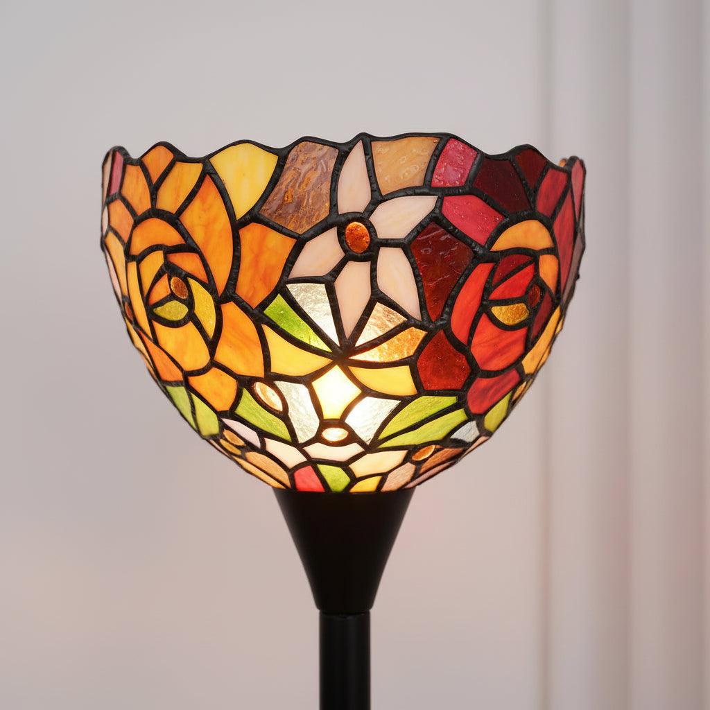 Tiffany Style Floor Lamp in Floral Stained Glass