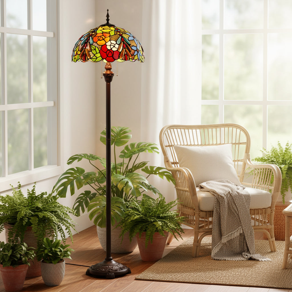Tiffany Style Floral Floor Lamp in Multicolored Glass