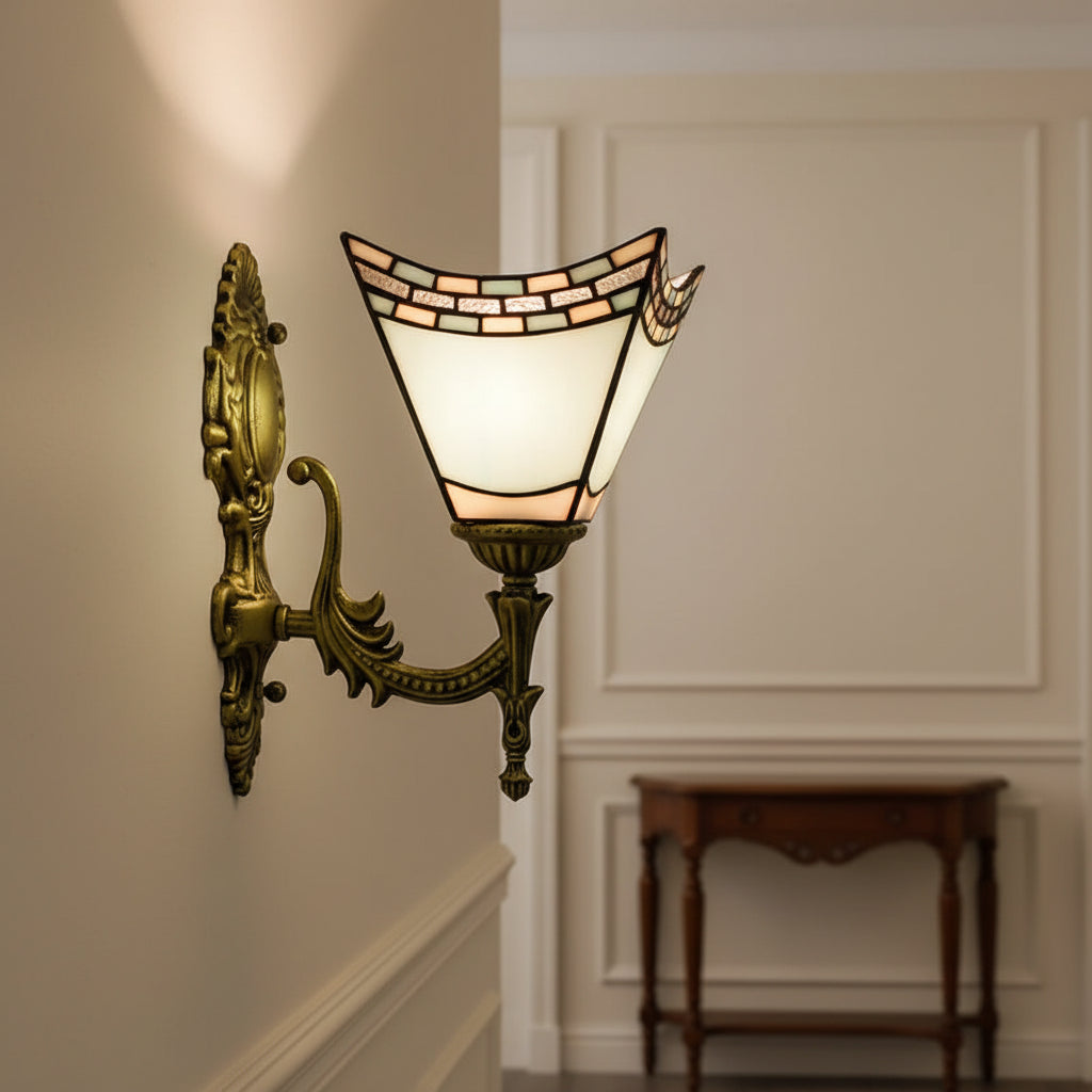Vintage Tiffany-Style Ornate Metal Wall Sconce