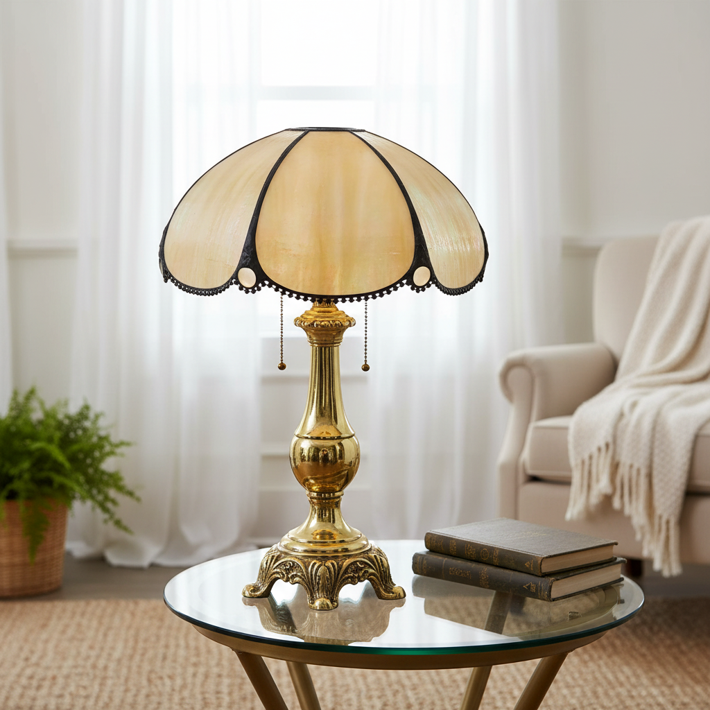 Iridescent Mother-of-Pearl Lampshade with Scalloped Edge