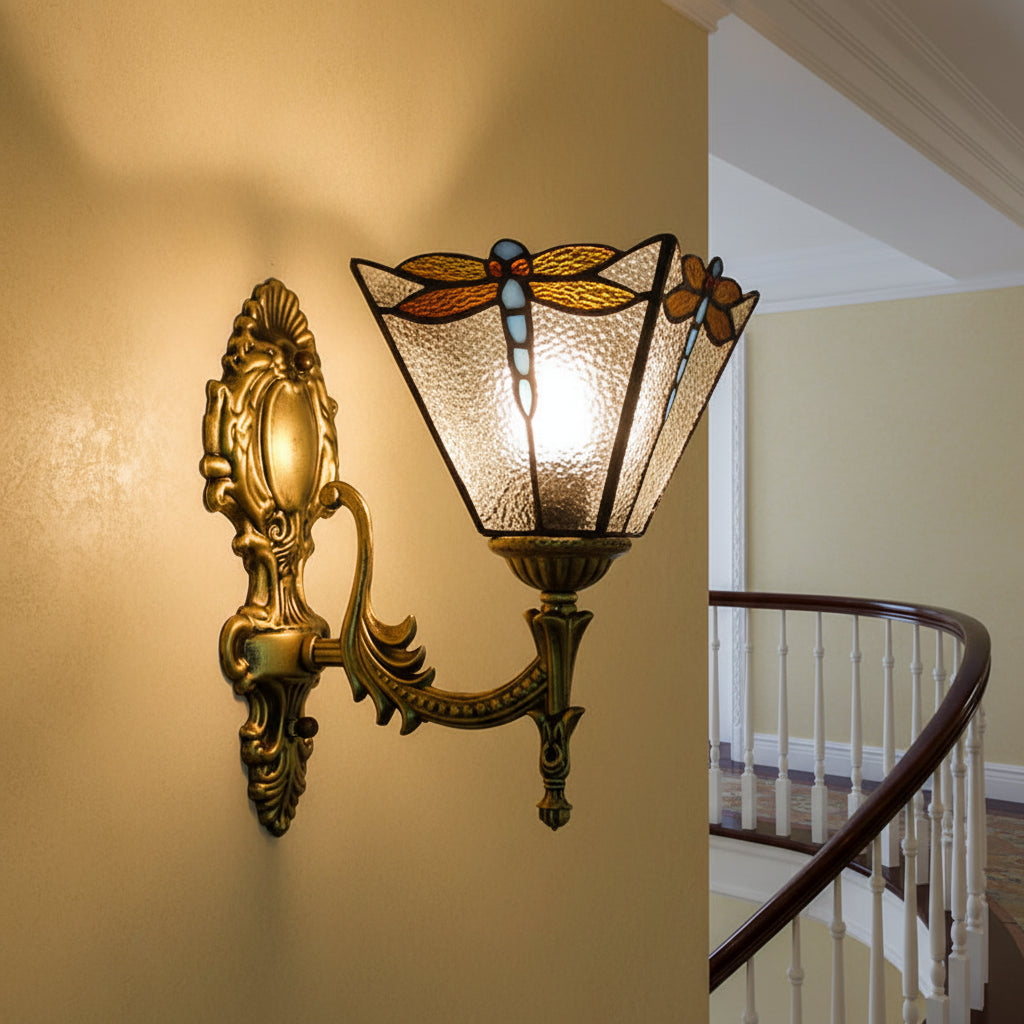 Bronze Dragonfly Tinted Glass Wall Sconce