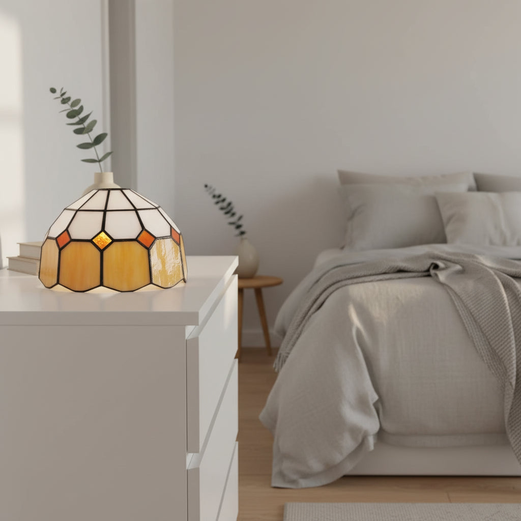 Geometric White Amber Tinted Glass Lampshade