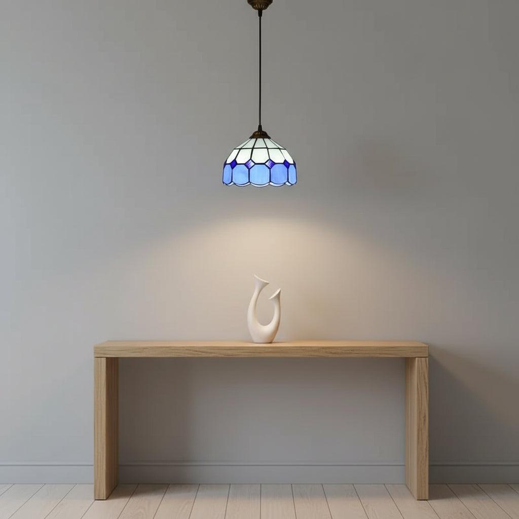 White and Blue Geometric Tiffany Pendant Light