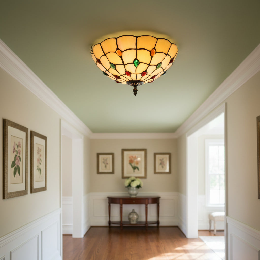 Tiffany Style Stained Glass Dome Ceiling Light