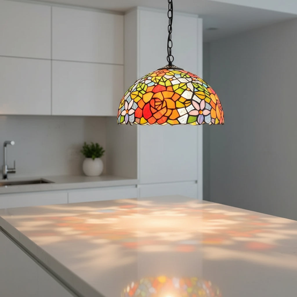Tiffany Style Floral Pendant Lamp Multicolor