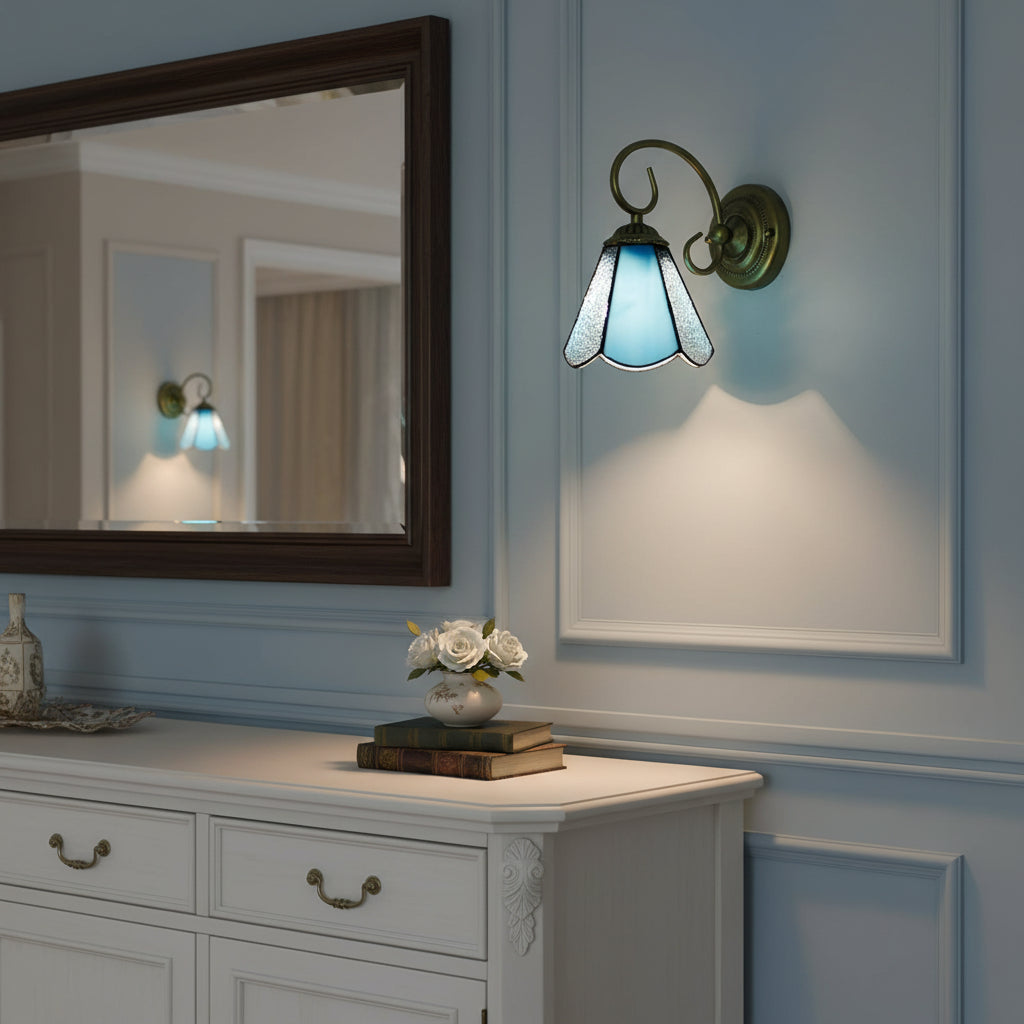 Tiffany Wall Sconce in Blue and Bronze Glass