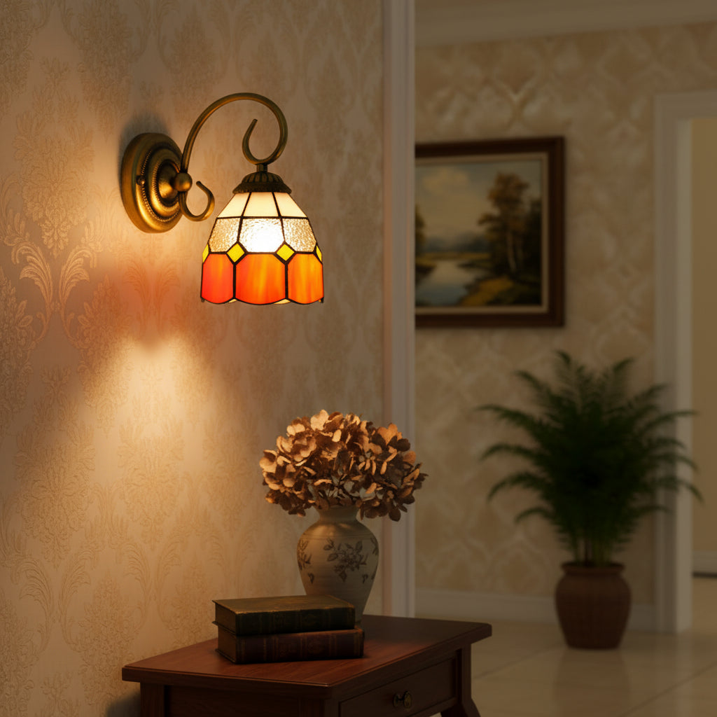 Vintage Stained Glass Wall Sconce in Warm Tones