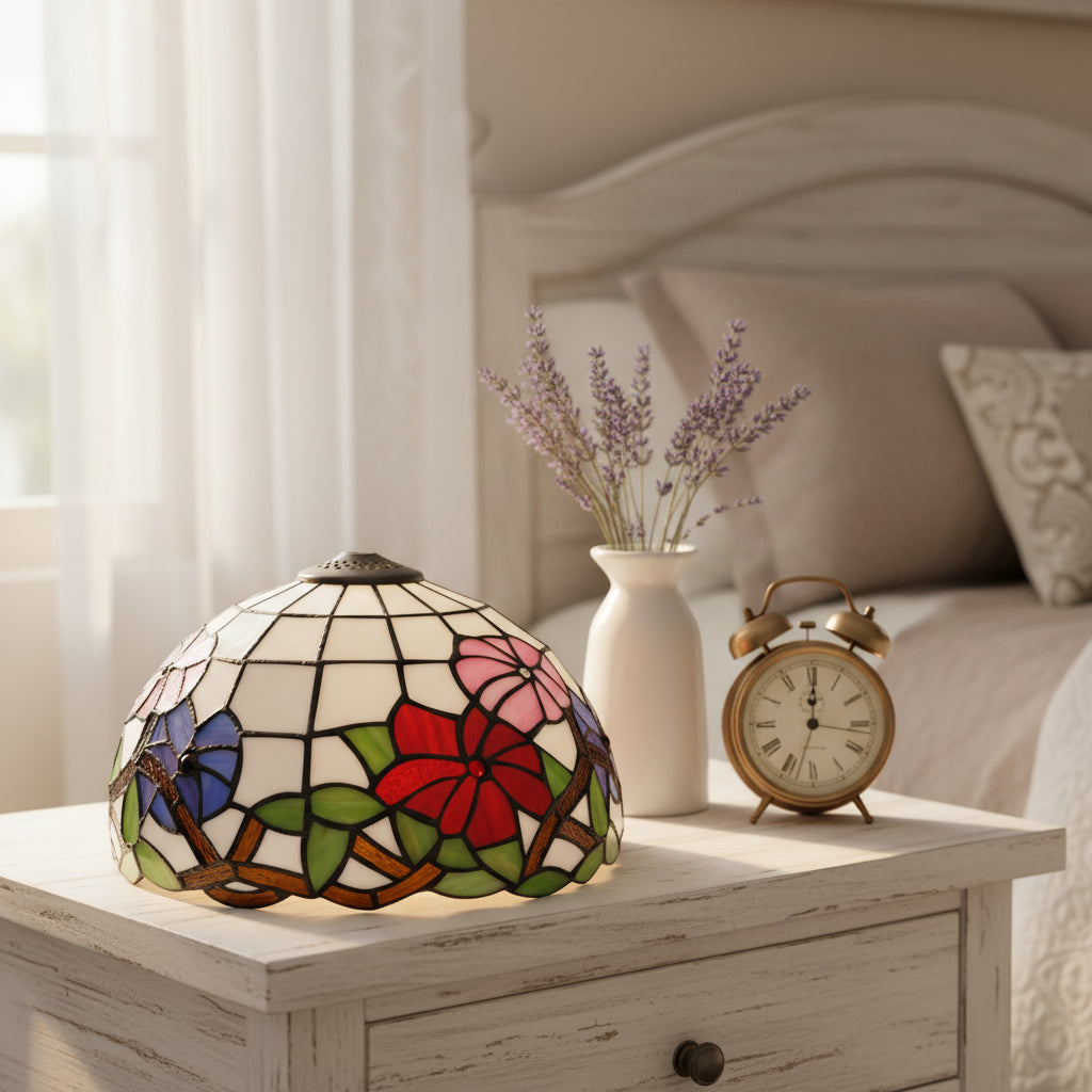 Floral Tiffany-Style Stained Glass Lampshade