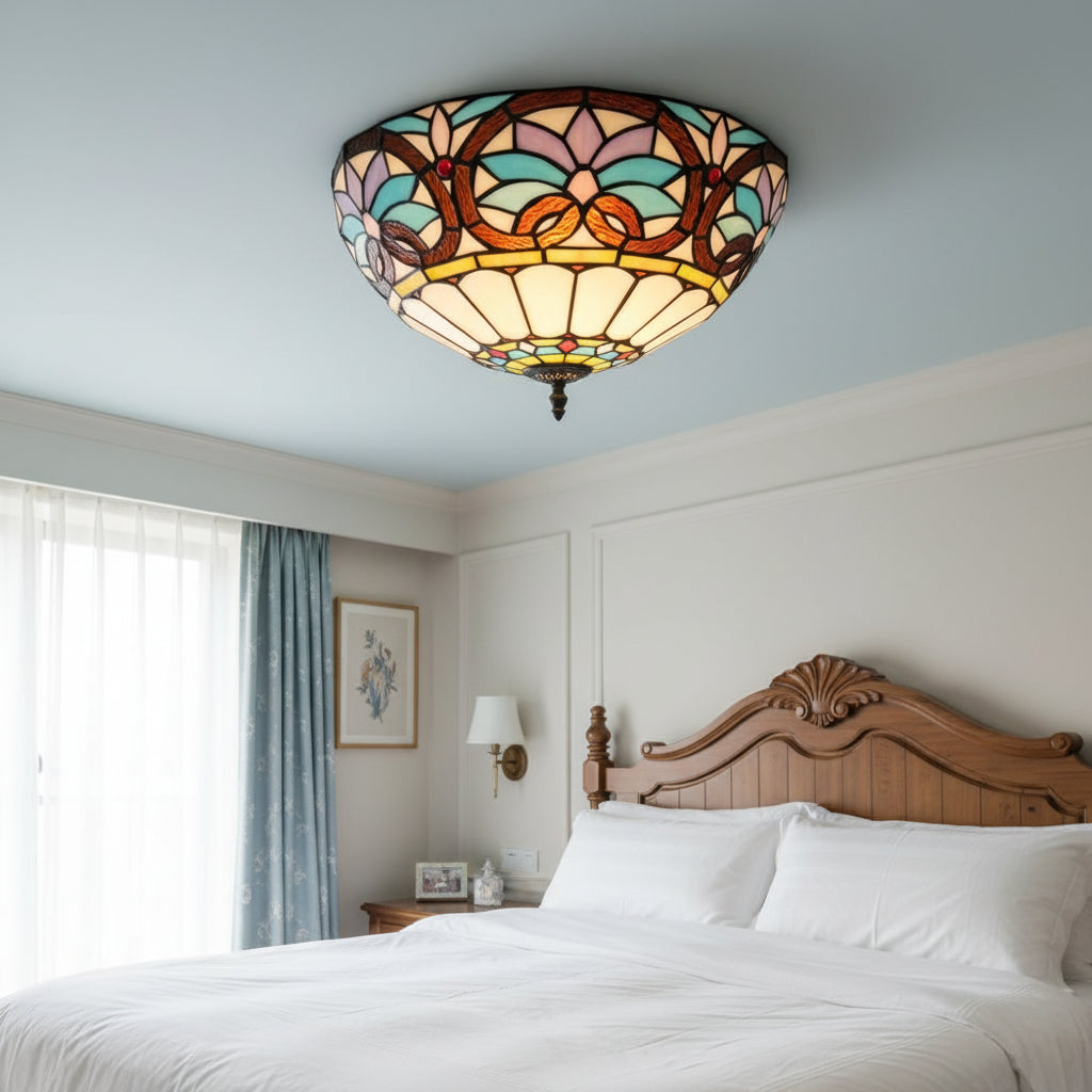 Floral Tiffany Style Stained Glass Ceiling Light