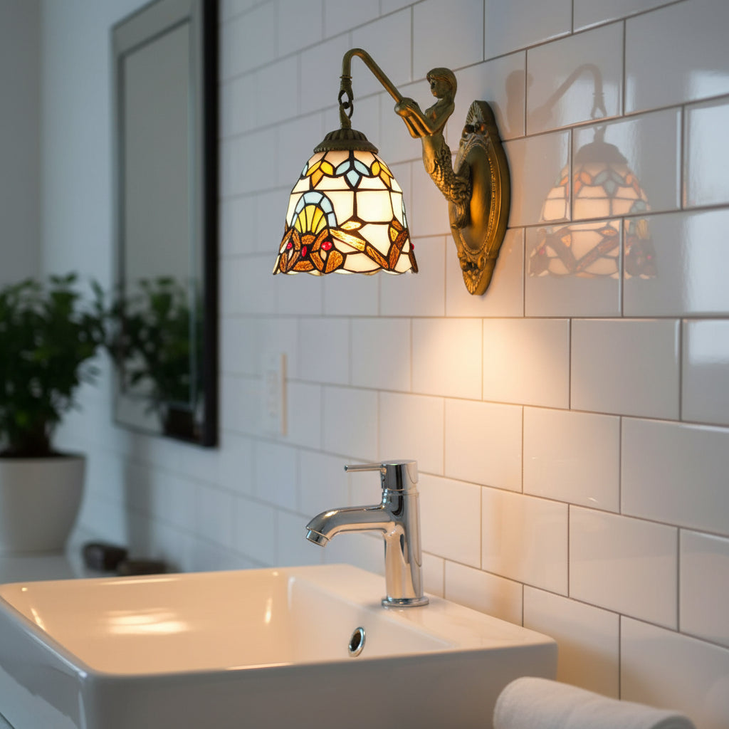 Mermaid Wall Sconce in Antique Bronze and Tinted Glass