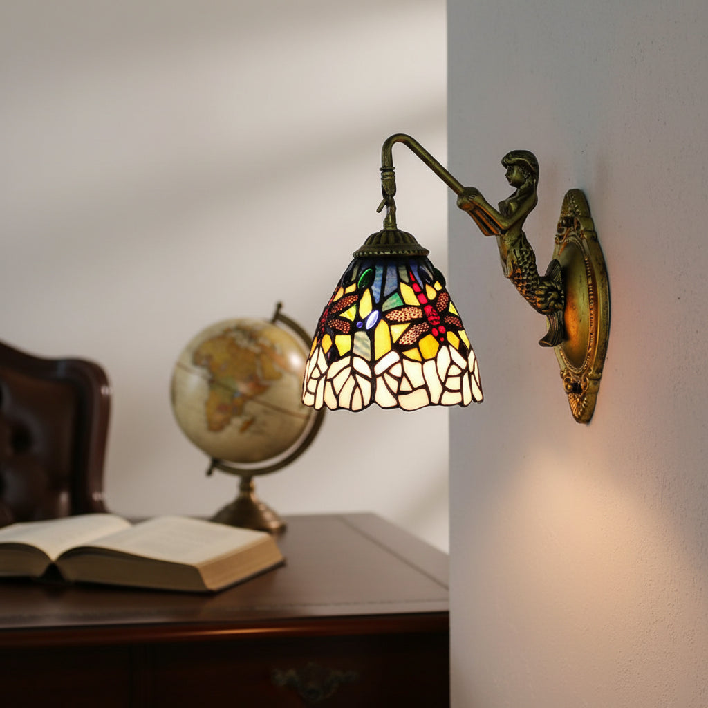 Tiffany Mermaid Wall Sconce in Stained Glass Dragonfly