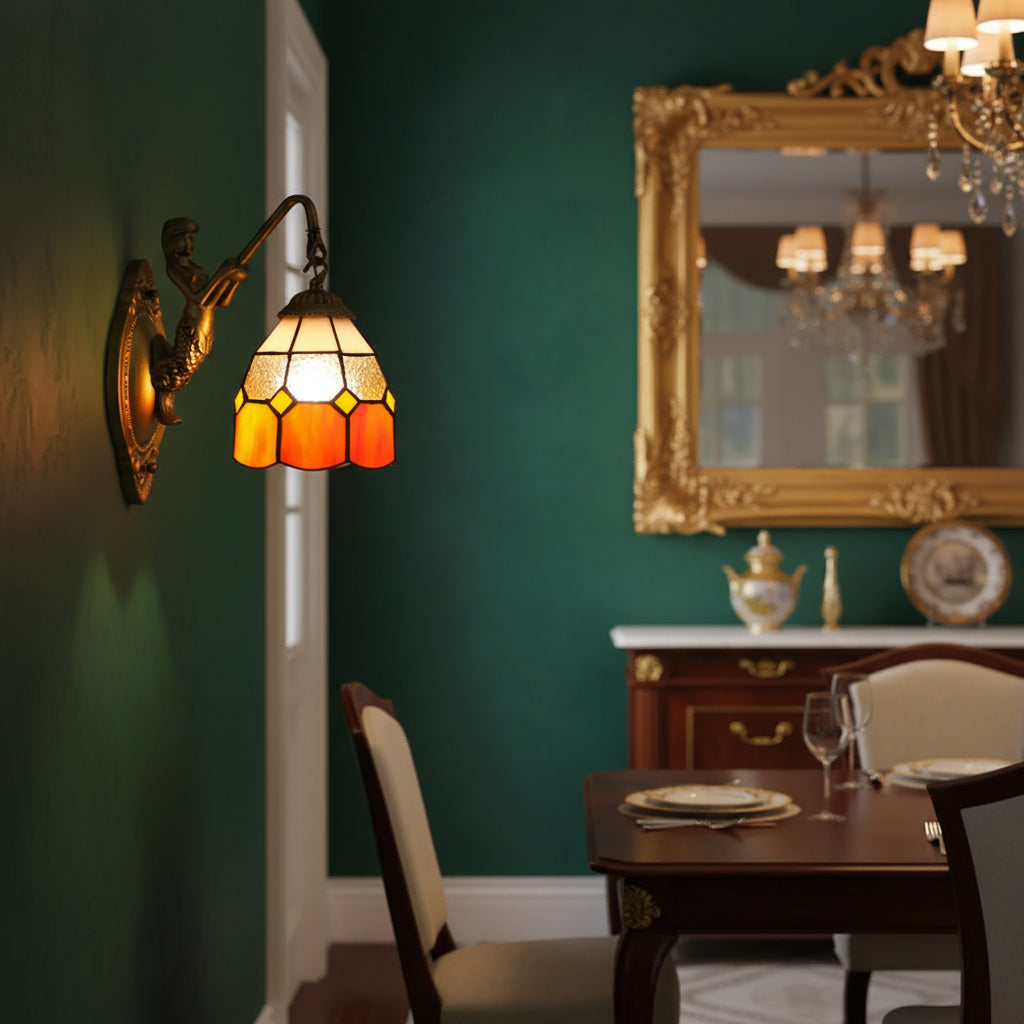 Tiffany Style Mermaid Wall Sconce with Bronze Finish