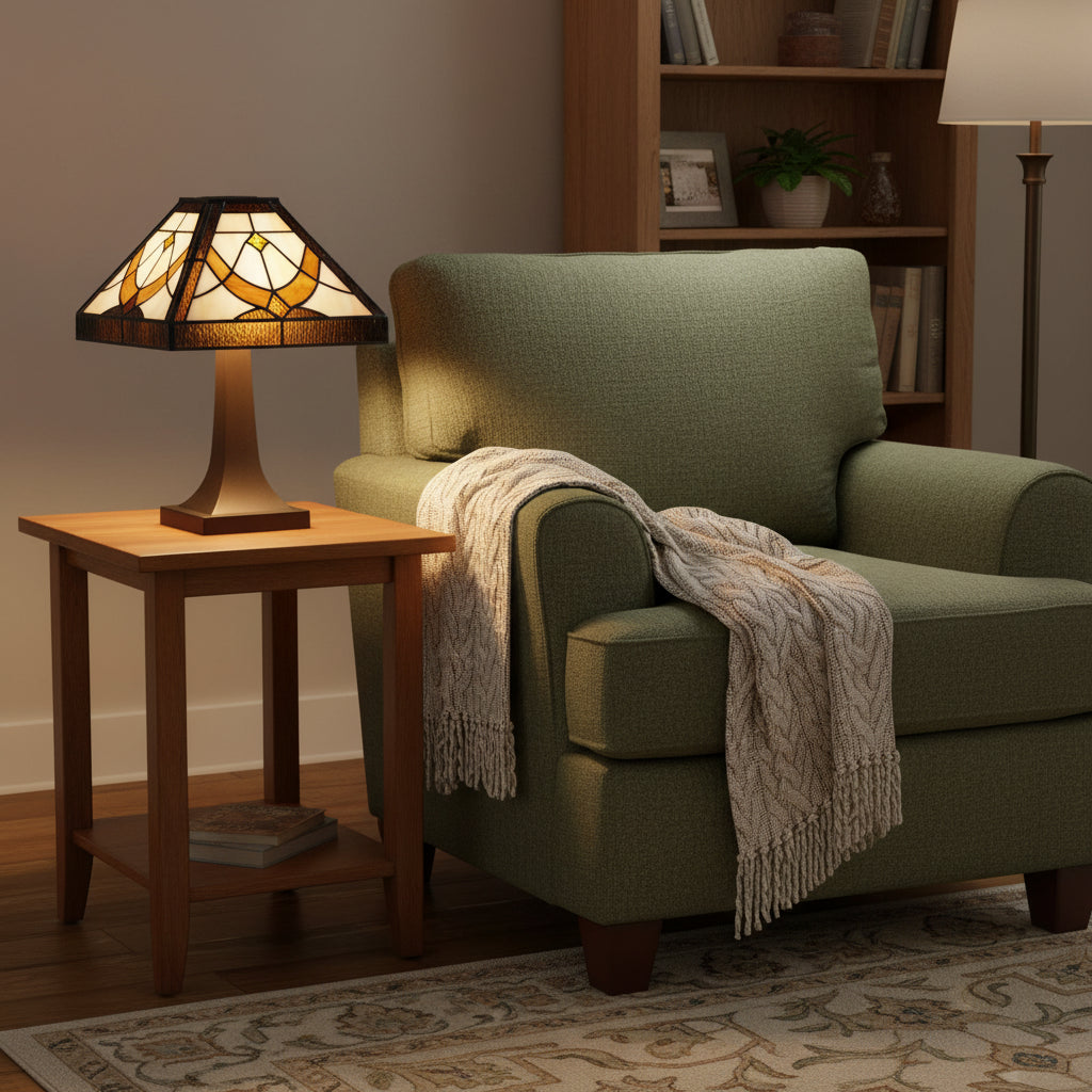 Square Tiffany-Style Lampshade in Cream and Amber