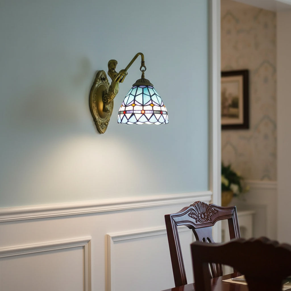 Tiffany Mermaid Wall Sconce in Stained Glass