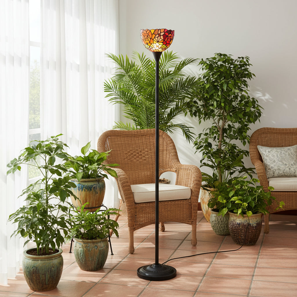 Tiffany Style Floor Lamp in Floral Stained Glass