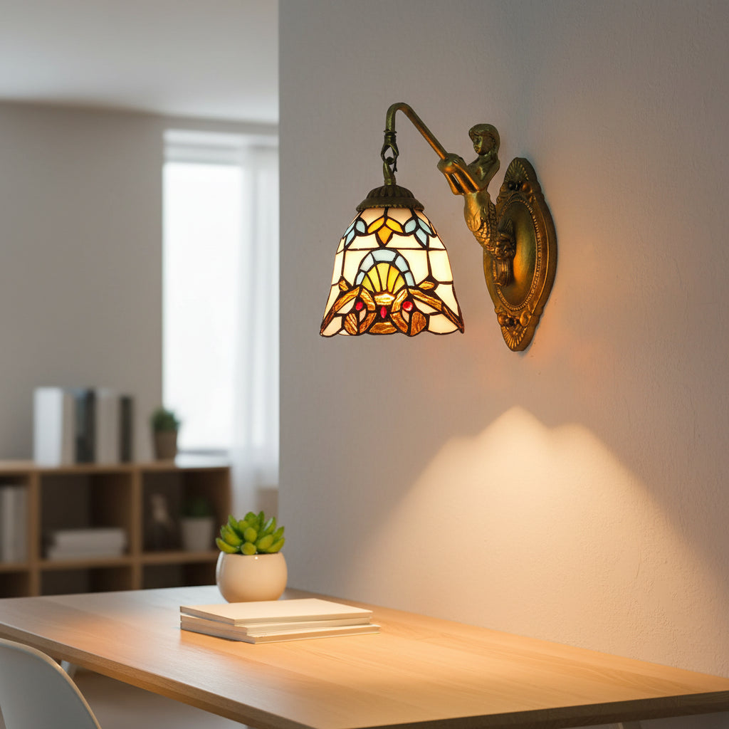 Mermaid Wall Sconce in Antique Bronze and Tinted Glass
