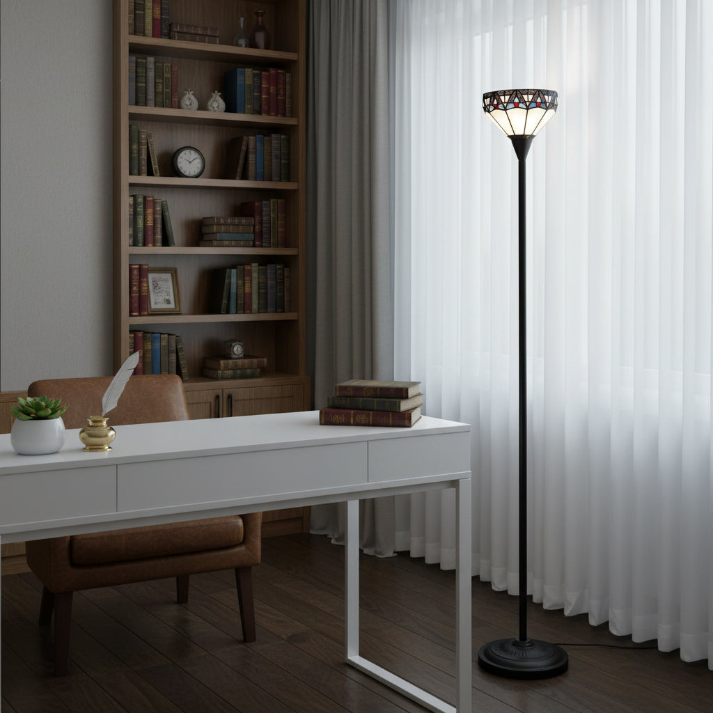 Tiffany Style Floor Lamp with Geometric Stained Glass Shade