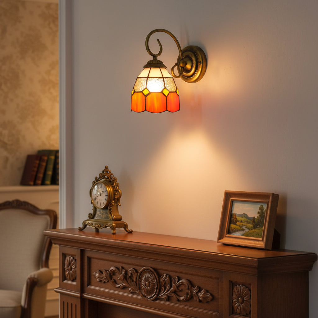 Vintage Stained Glass Wall Sconce in Warm Tones