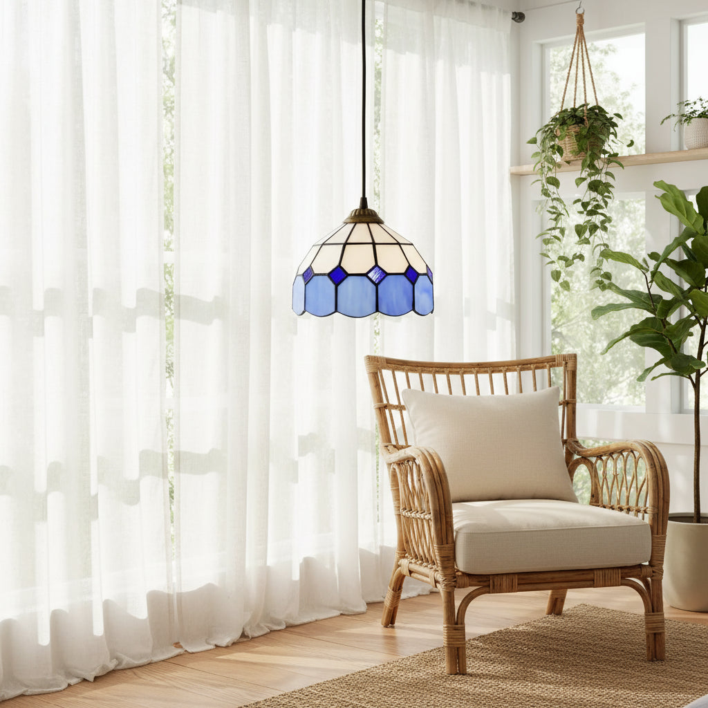 White and Blue Geometric Tiffany Pendant Light